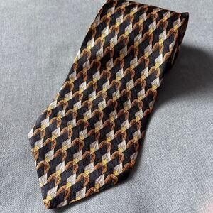 Fumagalli Silk Tie Navy Equestrian Chain Geometric Italy Design Vintage